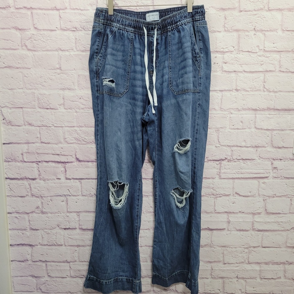Lane Bryant Distressed Denim Jeans Women 12 Drawstring Blue Ripped Skater Grunge